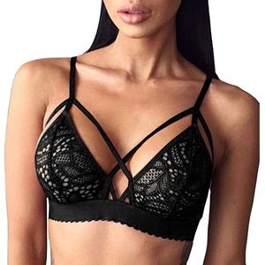 NW Black Lace Cage Bra Lingerie Bikini Top